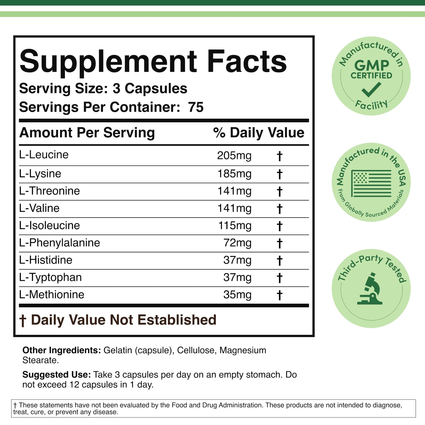 Double Wood Supplements Essential Amino Acids (EAA) & BCAAs, 225 Capsules