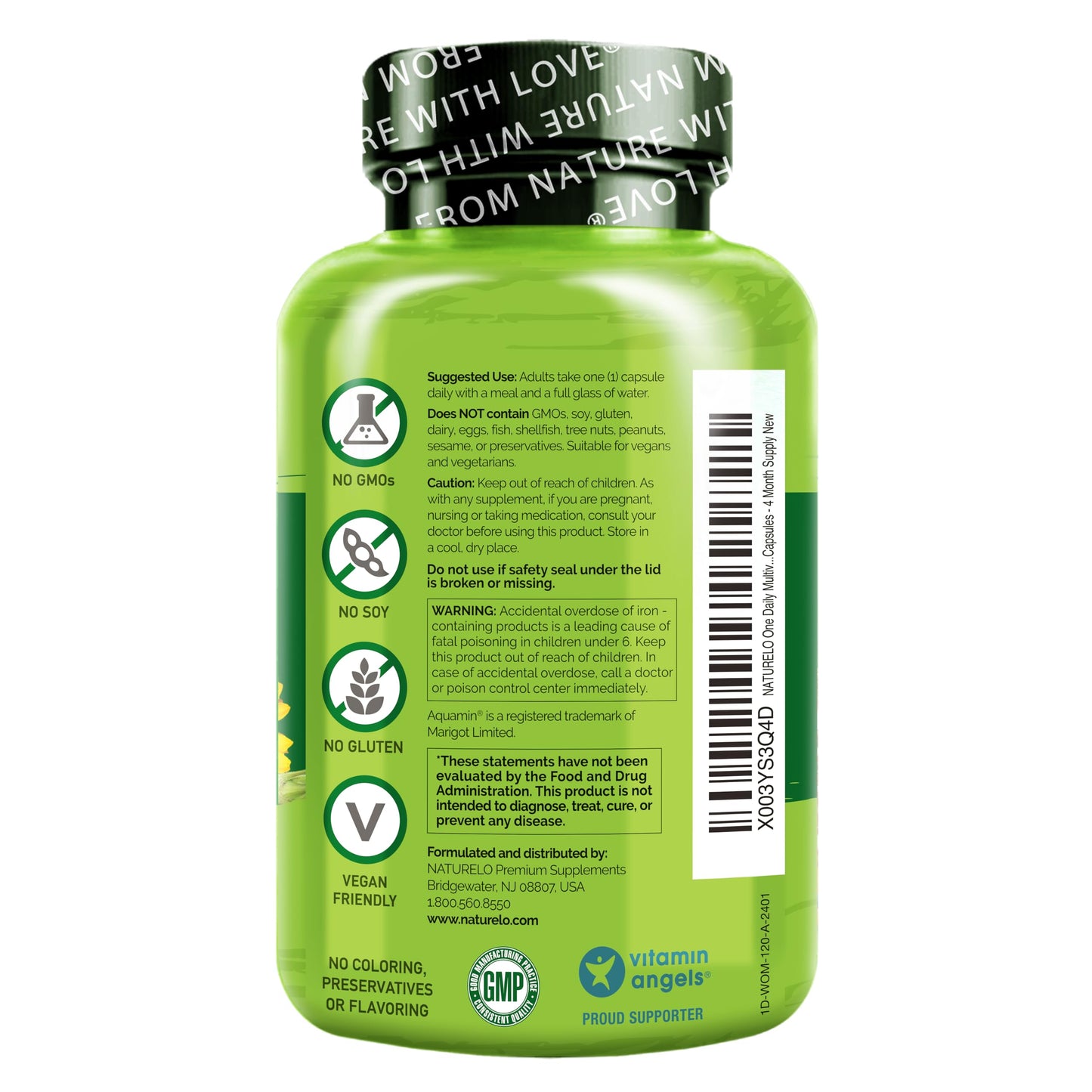 NATURELO One Daily Multivitamin for Women with Vitamin B12, Capsule, 120 Count