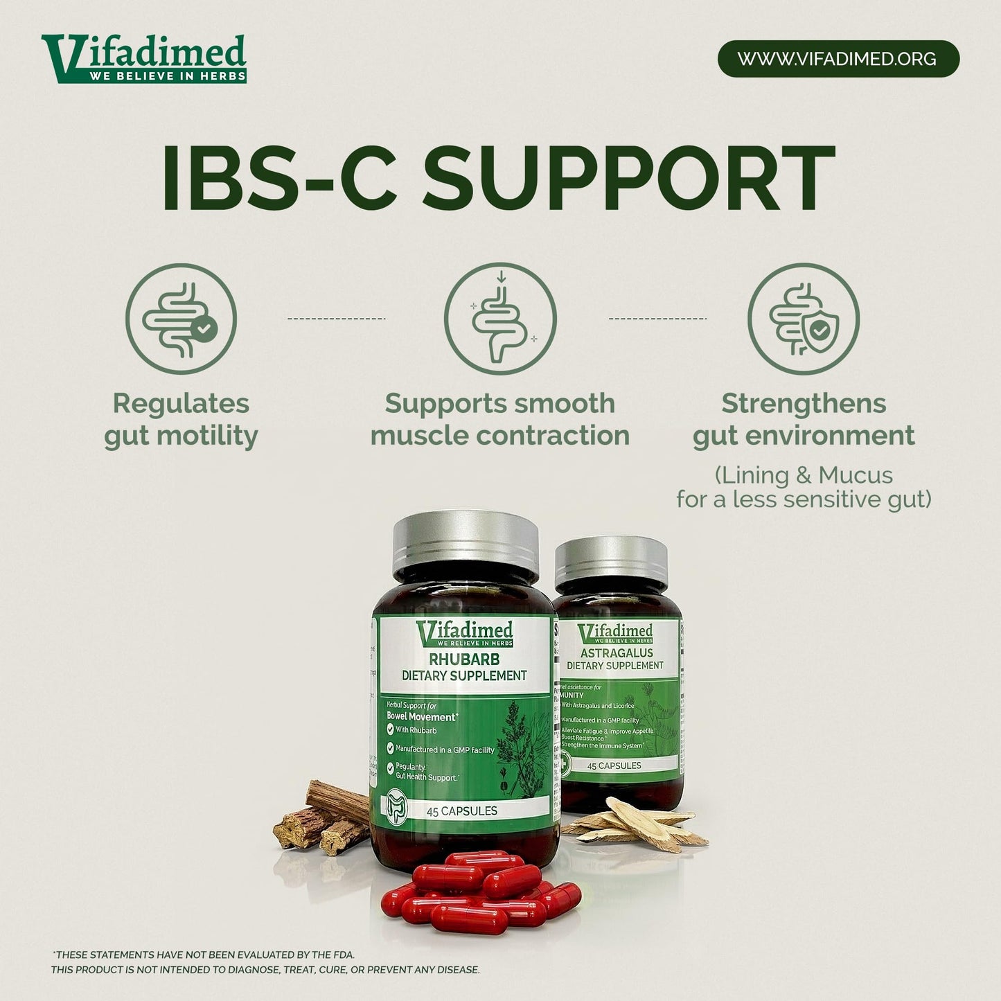 VIFADIMED Smooth Move Bundle for IBS Constipation Support, Gut Motility for Bowel Movement and Regularity, Bloating & Gas Relief, Mucus Production Assist, Lining & Microbiome Support, 180 Capsules
