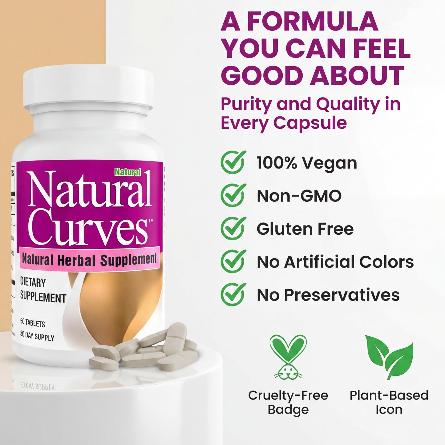 Natural Curves Breast Enhancement Supplement Herbal Bust Enhancer with Saw Palmetto Fenugreek Wild Yam Black Cohosh Vegan Non-GMO 60 Tablets