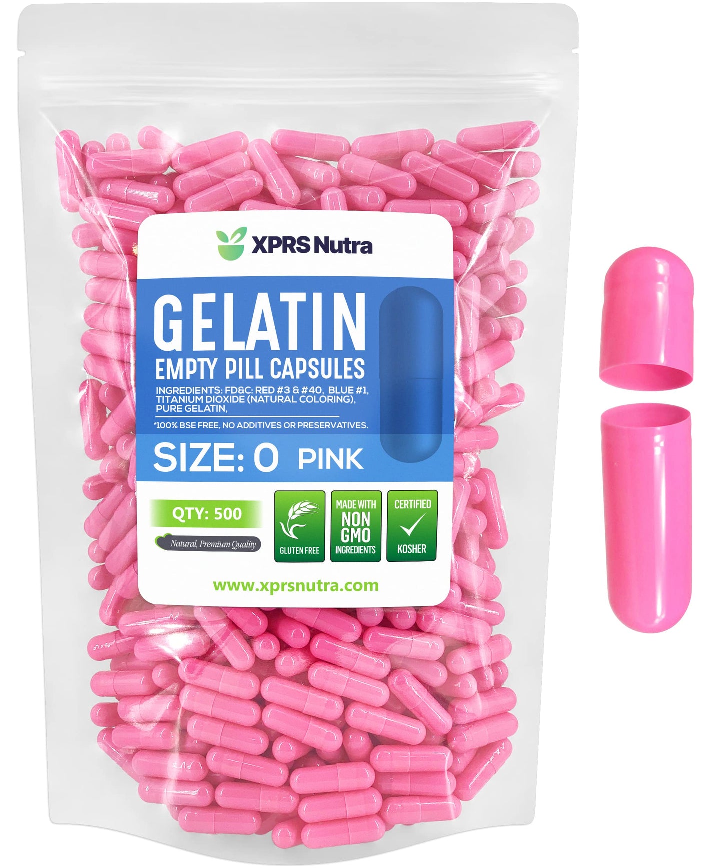 XPRS Nutra Size 0 Empty Gelatin Capsules, 500 Count