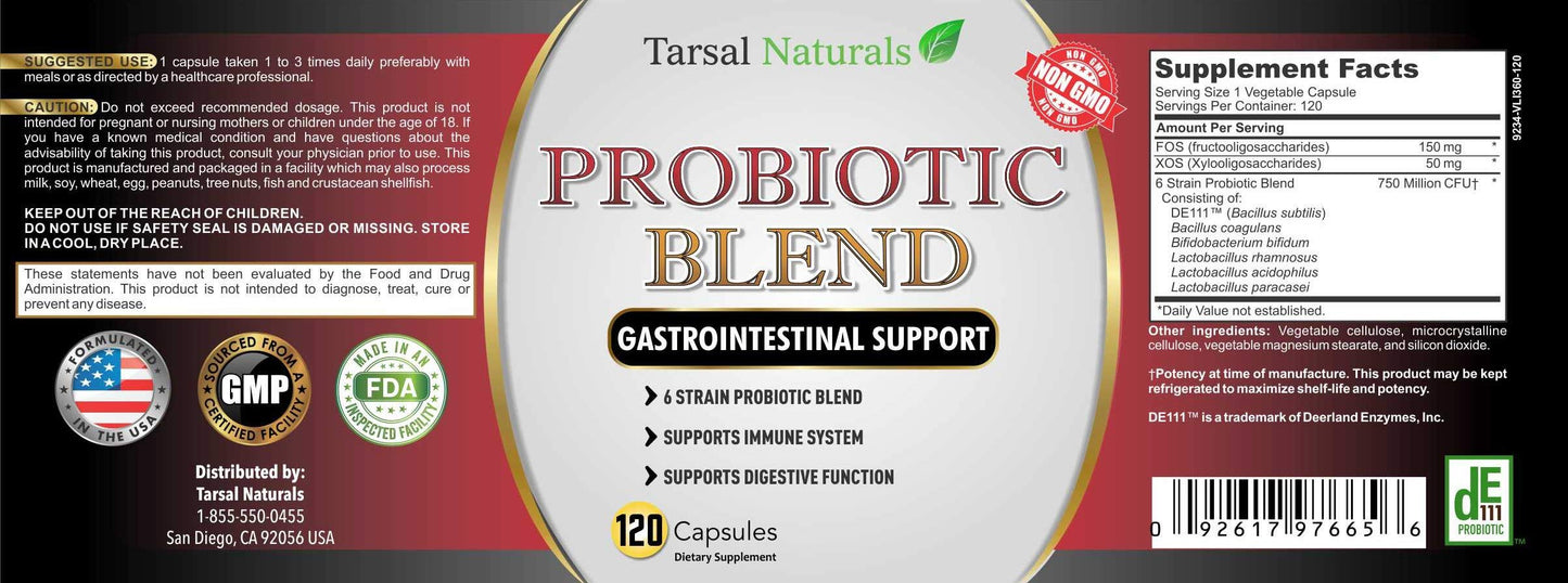 Tarsal Naturals Probiotic Blend Gastrointestinal Support 120 Capsules