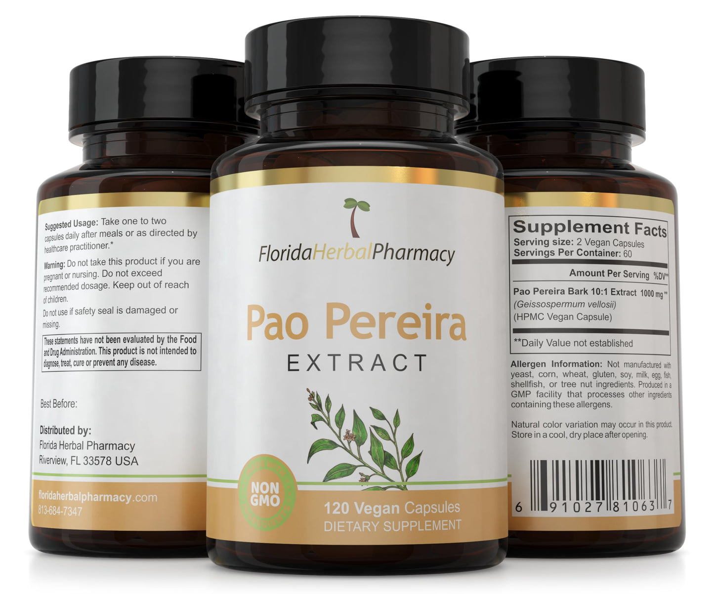 Florida Herbal Pharmacy Pao Pereira Bark Extract Supplement Capsules 120 Count