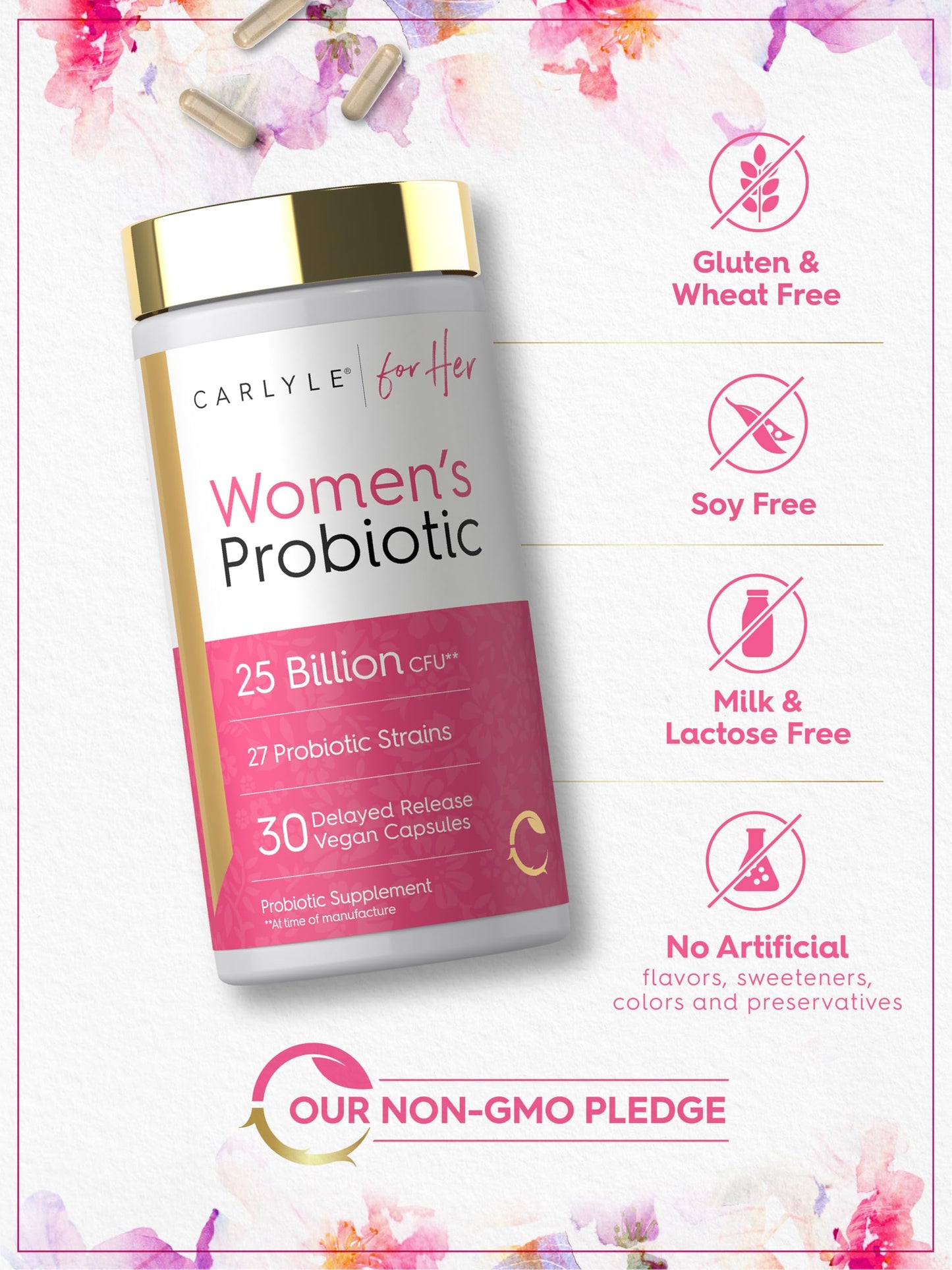 Carlyle Women's 25 Billion CFU Probiotic Supported by 27 Strains Capsule, 30 Count