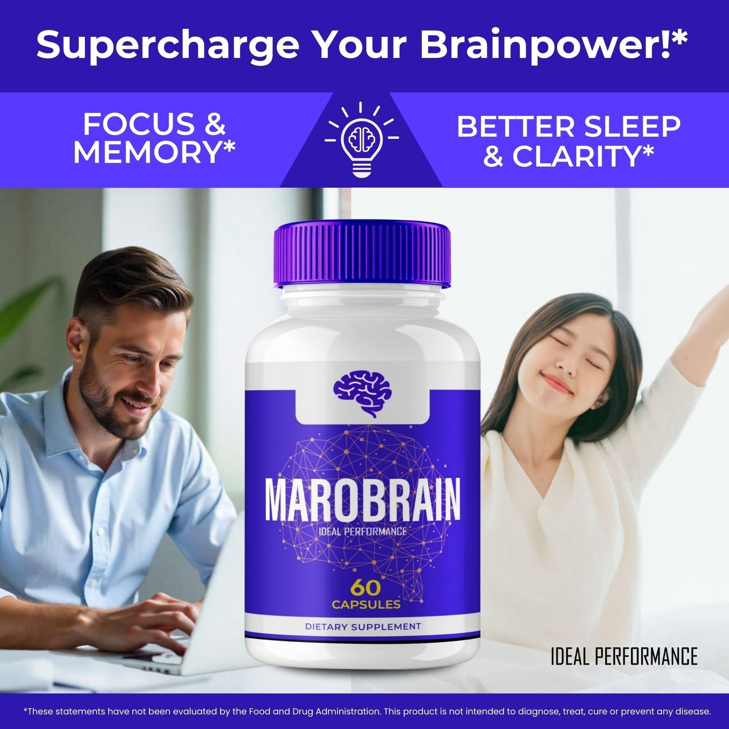 IDEAL PERFORMANCE Marobrain Plus, Brain Health & Memory Support, Maximum Strength, 300 Capsules