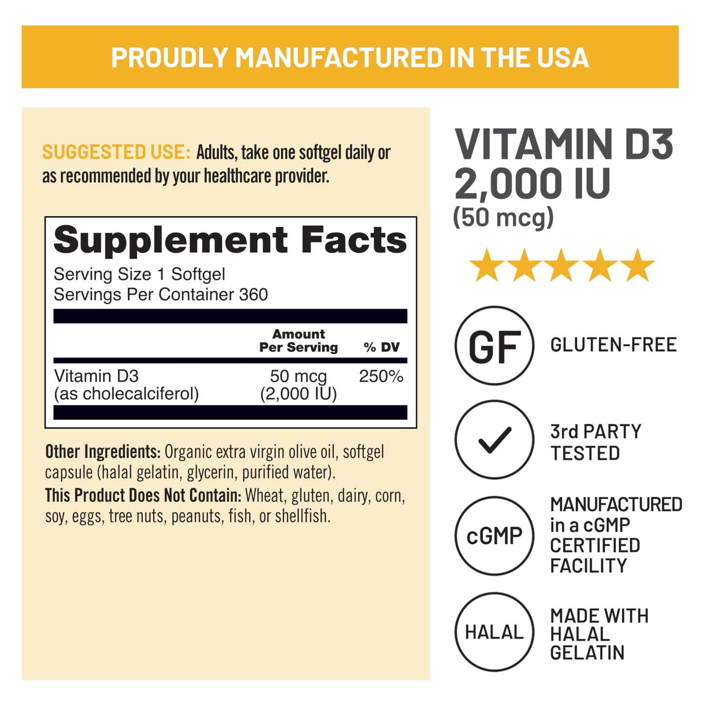 NatureWise Vitamin D3 2000IU Supplement, Immune Support Softgels, 360