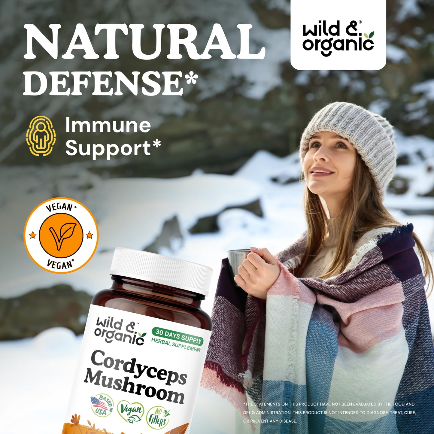 Wild & Organic Cordyceps Mushroom Capsule 1200 mg 60 Count
