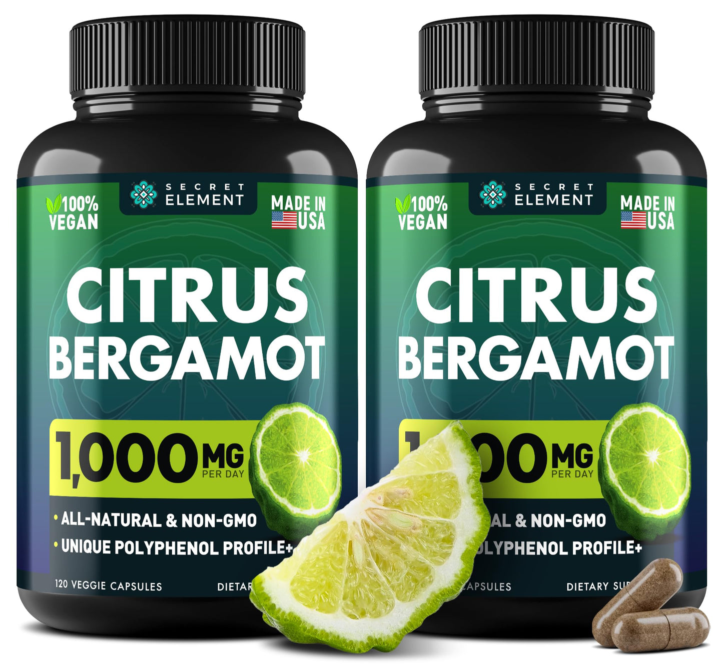 (2 PACK) Citrus Bergamot Extract 1000mg - Citrus Bergamot Supplement for Circulatory Health, Immunity, and Graceful Aging - 2x the potency of Citrus Bergamot 500mg - 240 Vegan Citrus Bergamot Capsules