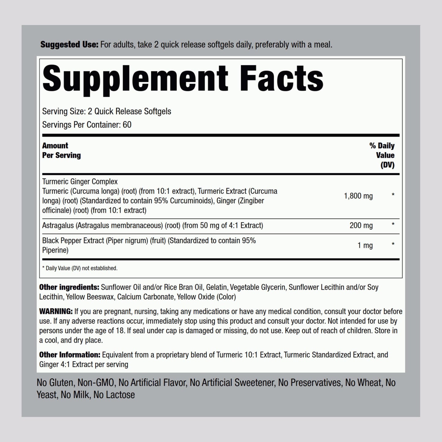 Piping Rock Turmeric and Ginger Supplement Softgel 120