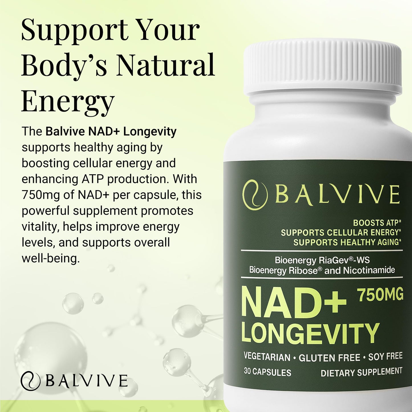 BALVIVE NAD+ Longevity Booster Supplement Capsule, 30 Count