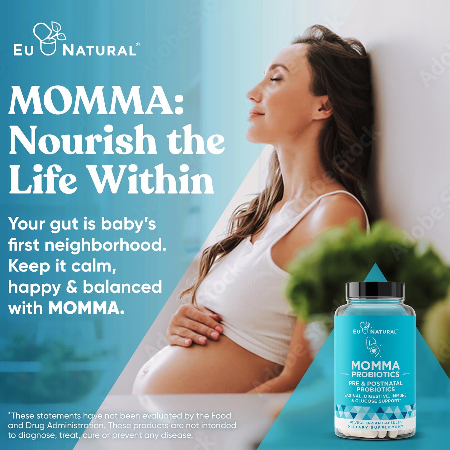 Eu Natural Momma Prenatal Probiotics Mom & Baby - Gut and Digestive Postpartum, Nursing, Morning Sickness Pregnancy Relief - 18 Clinically Proven Strains, 14 Billion CFU, Prebiotic - 30 Mini Vegan Capsules