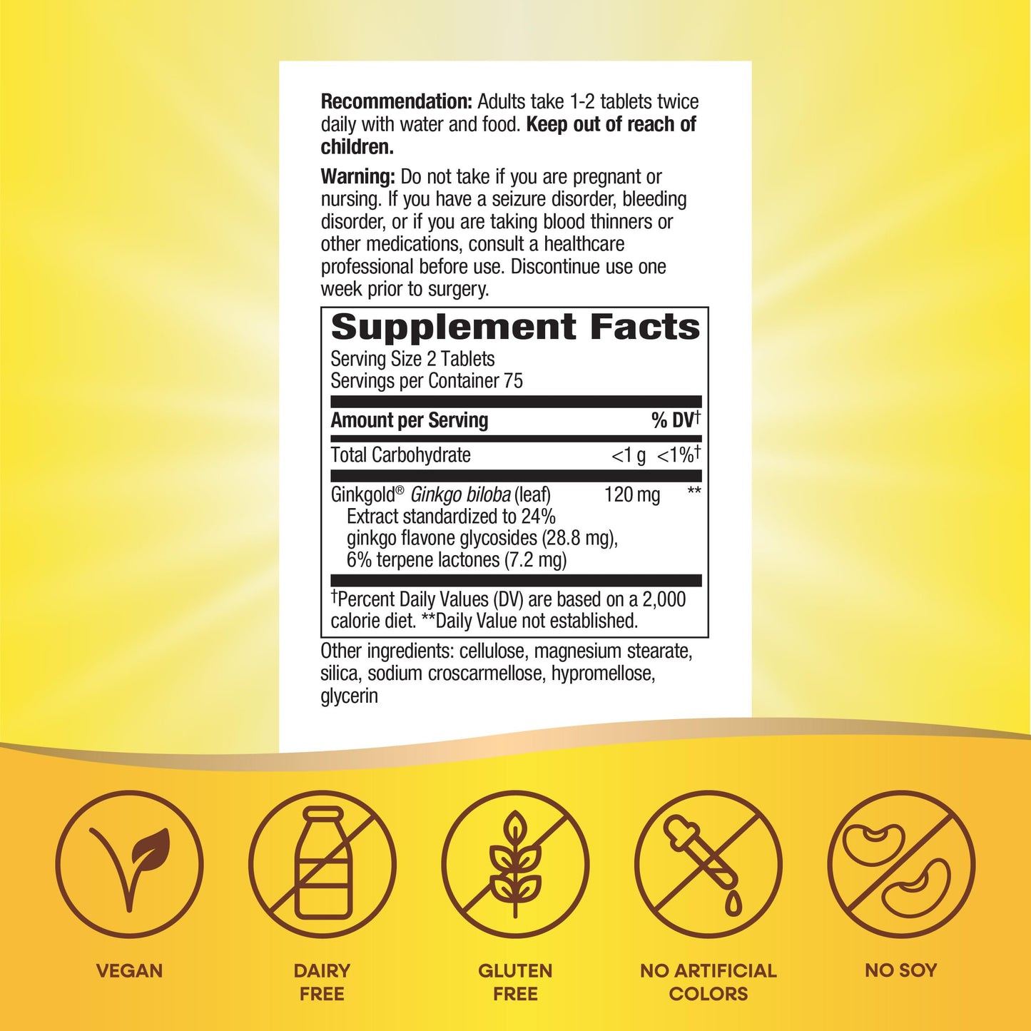 Nature's Way Ginkgold Advanced Ginkgo Biloba Extract 150 Tablets