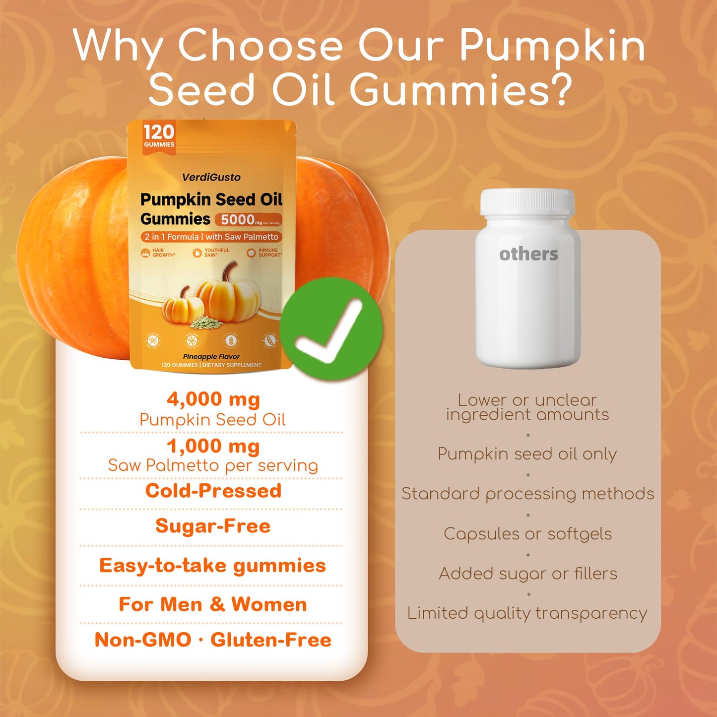 VerdiGusto Pumpkin Seed Oil Gummies with Saw Palmetto, 120 Count