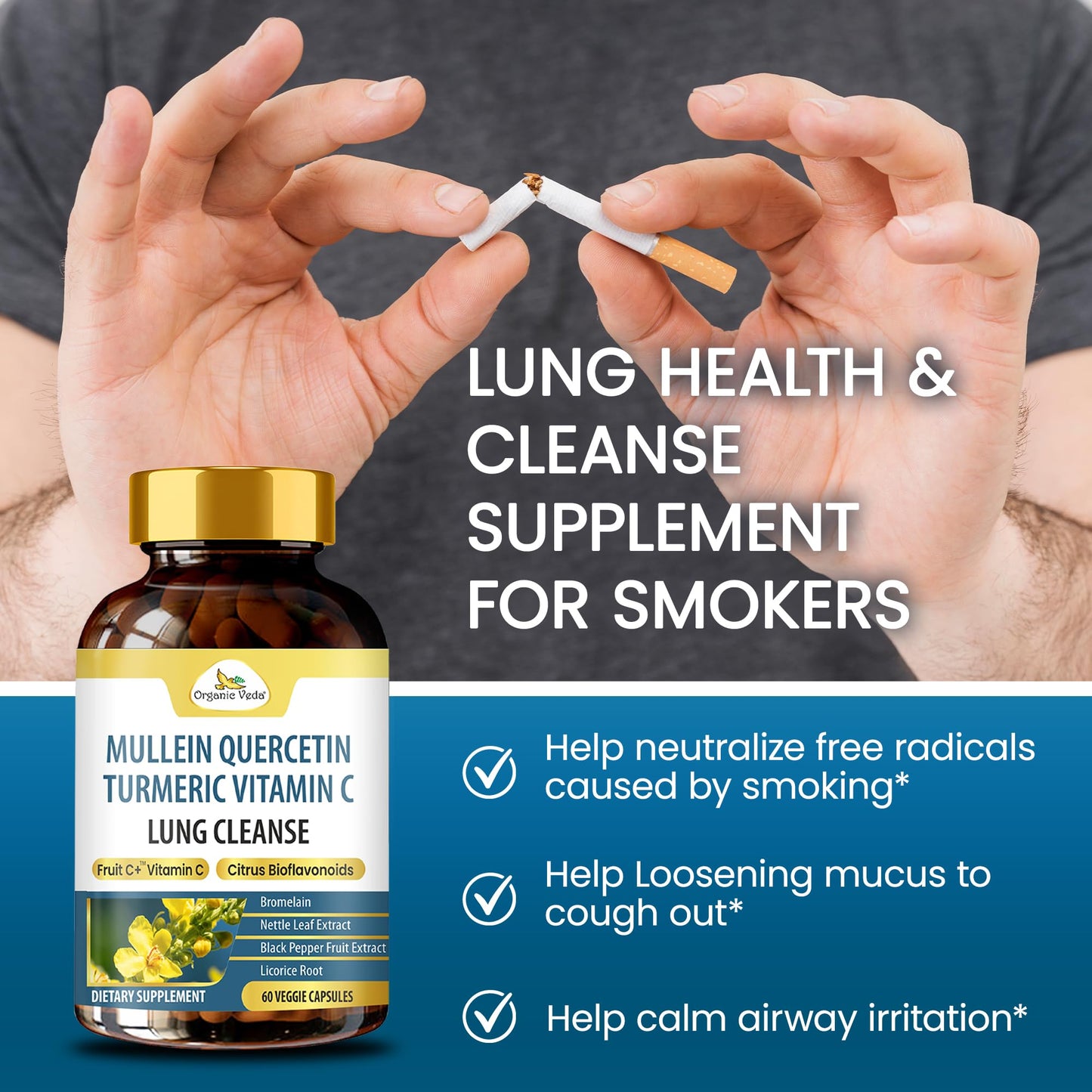 Organic Veda Mullein Quercetin Turmeric Lung Cleanse Capsules, 60 Count