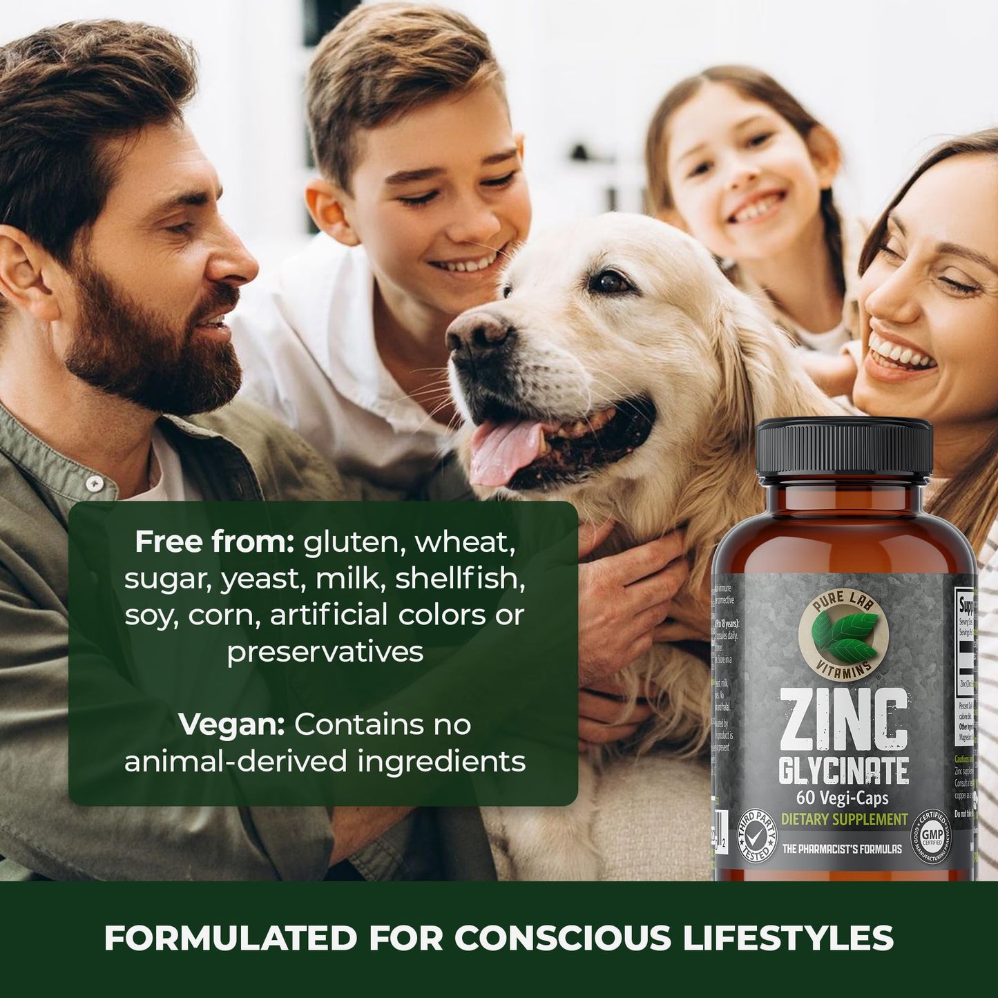 Pure Lab Vitamins Zinc Glycinate Capsule 60 Count