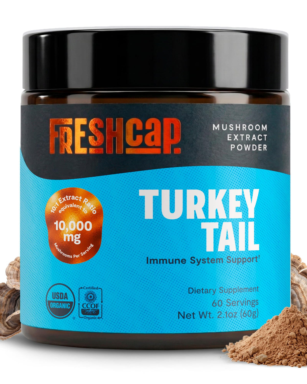 FreshCap Turkey Tail Mushroom Powder, Gut & Immune Support, 60 Servings