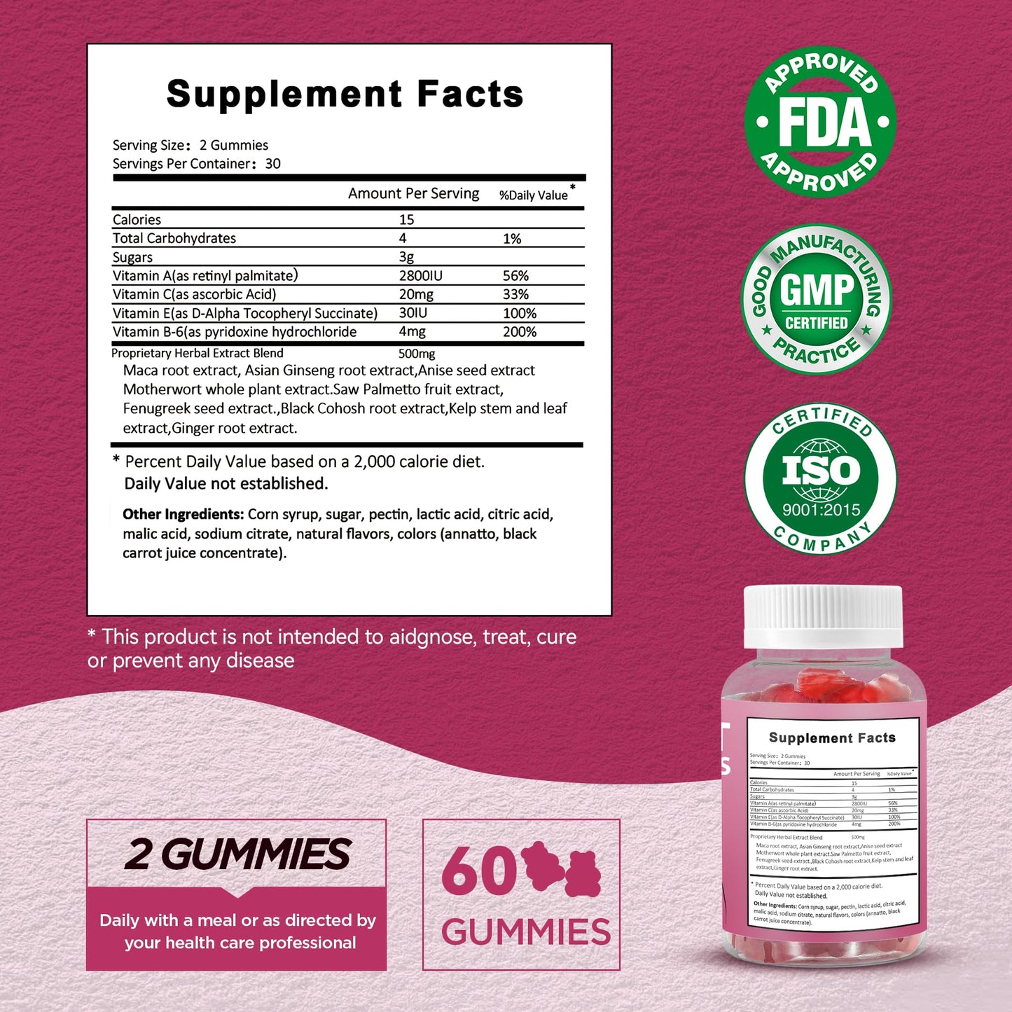 Feelherbs Natural BBL Gummies for Women Natural Curve Bear Shape Booty Gummies with Herbal Extracts & Multivitamins Berry Flavor, 60 Count