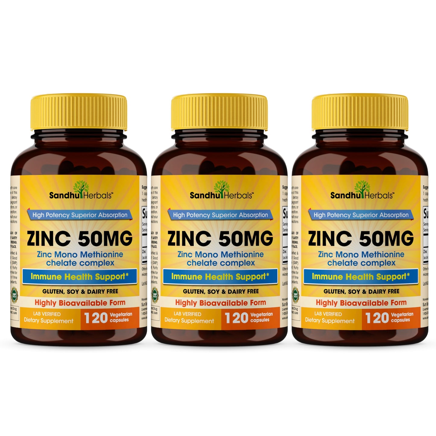 SANDHUHERBALS Zinc 50mg Capsules, 360 Count