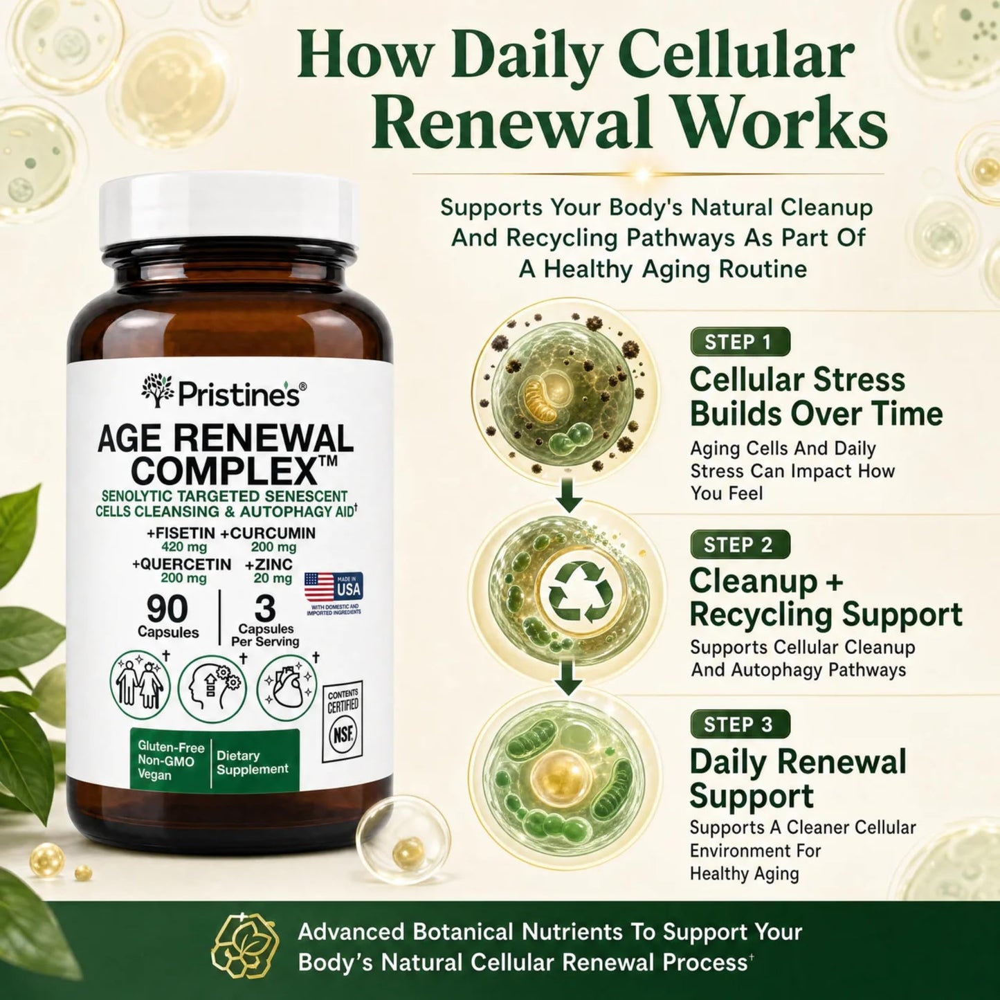 PRISTINE'S Age Renewal Complex Senolytic & Autophagy Aid Capsules, 90 Count