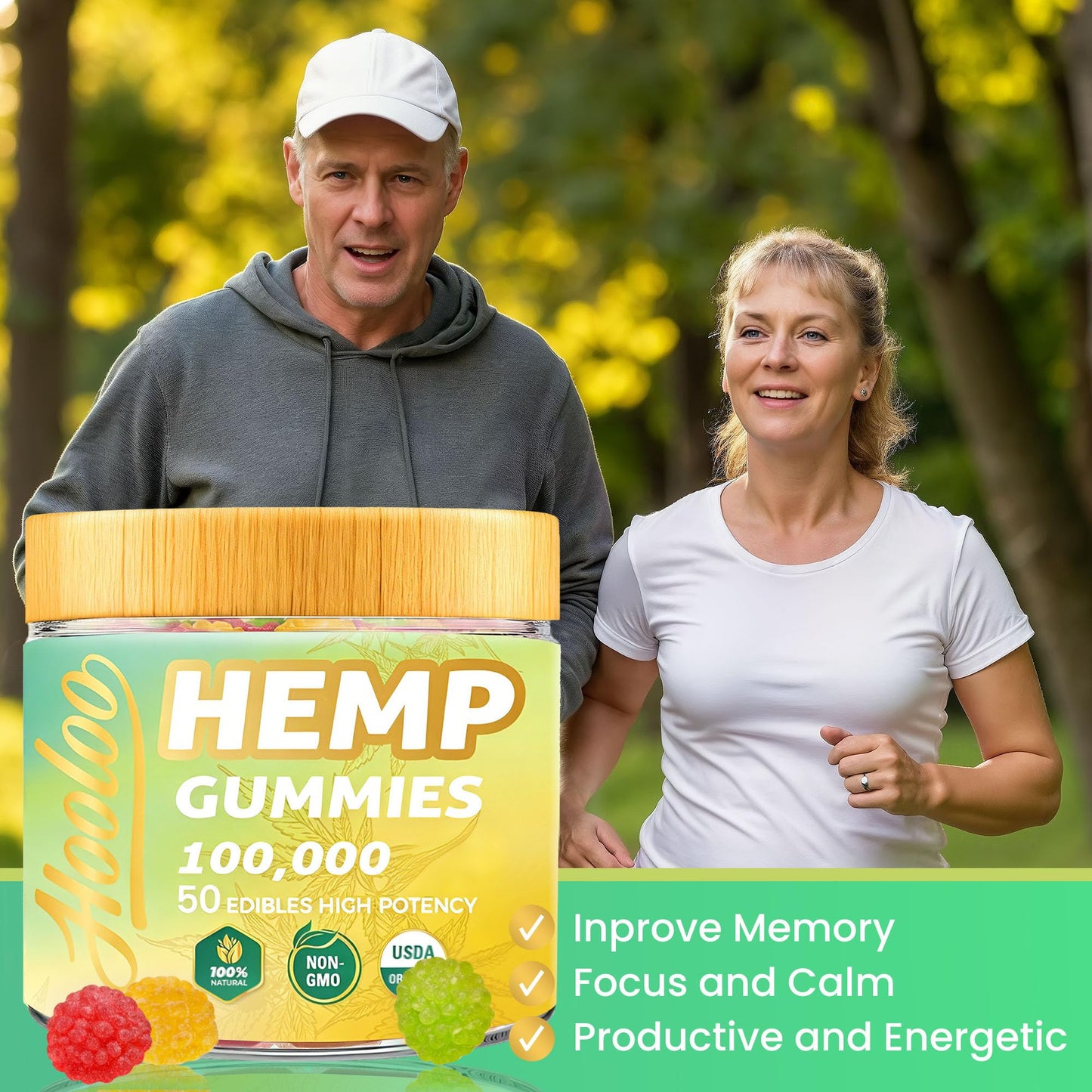 HOOLOO Hemp Gummies 100,000 for Deep Sound Bedtime Support and Discomfort Relief, Fruity Gummy Infused Omega 3 Vitamins, Made in USA, Gummy 100