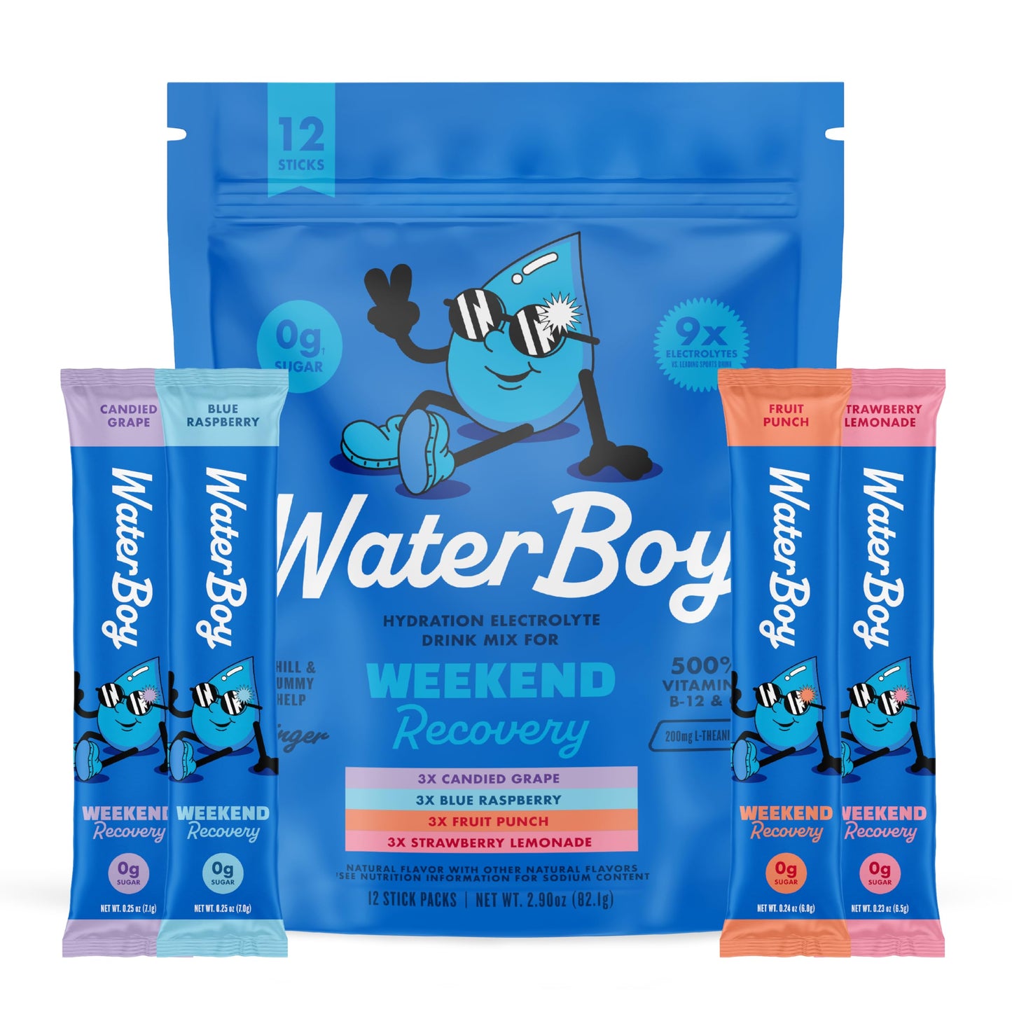 Waterboy Weekend Recovery Sugar Free Electrolytes Variety Pack Powder, 3 Ounce