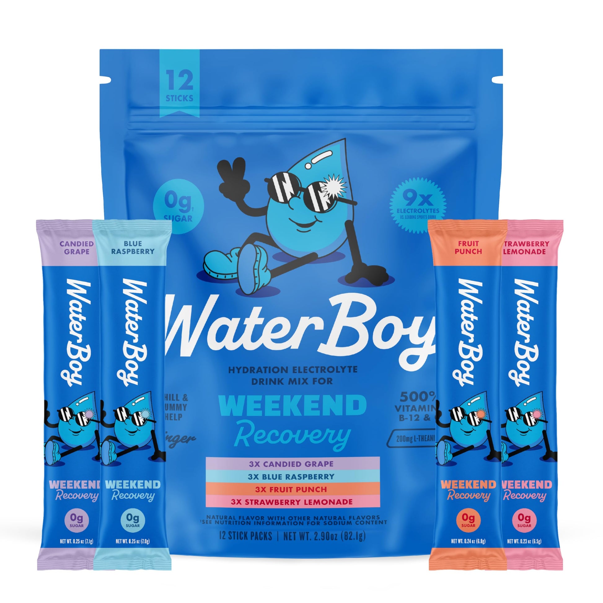 Waterboy Weekend Recovery Sugar Free Electrolytes Variety Pack Powder, 3 Ounce