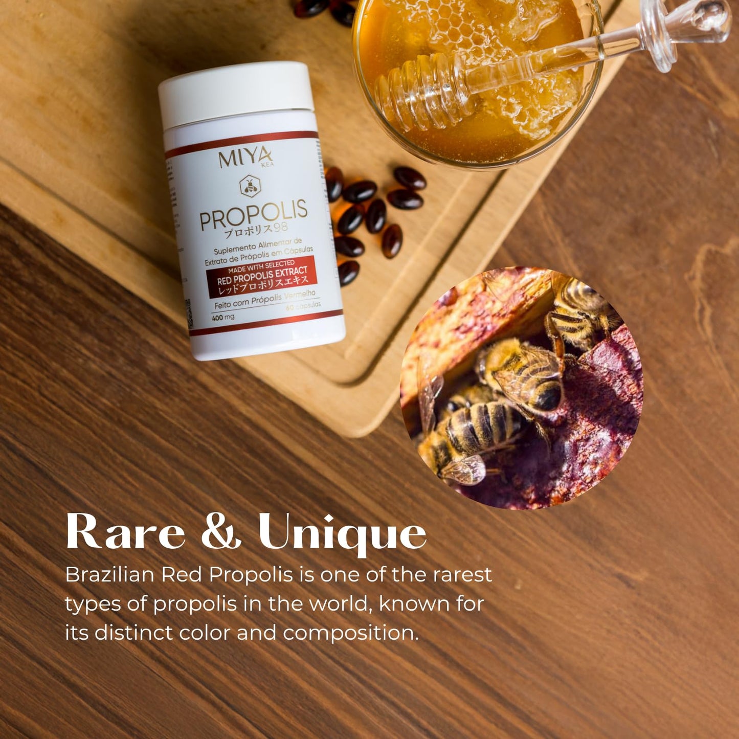Miya Kea Red Propolis with Omega-3 – Natural Antioxidant & Immune Support – Brazilian Red Propolis Extract Capsule, 1 Count