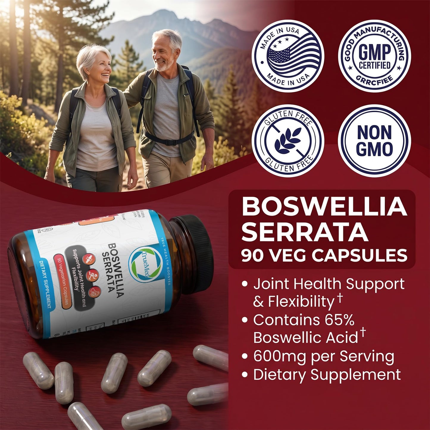 TRUEMED Boswellia Serrata 600mg 65 Boswellic Acid Extract Capsule, 90 Veg Capsules