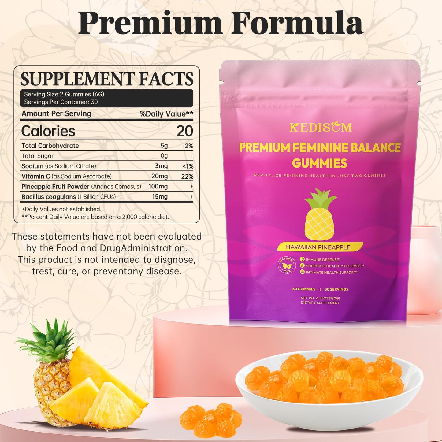 KEDISOM Premium Feminine Balance Gummies 60 Count