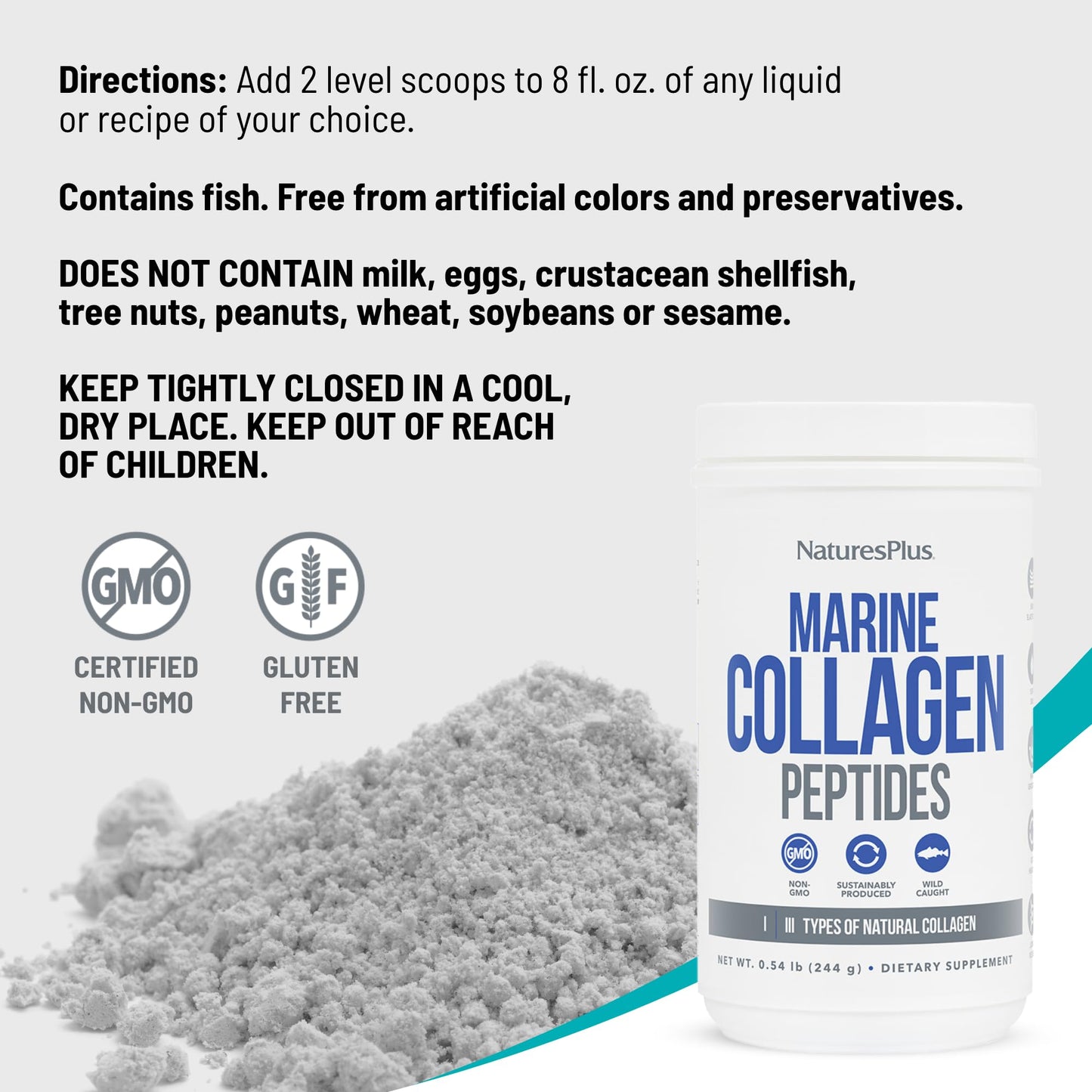 NaturesPlus Marine Collagen Peptides Unflavored Powder, 8.48 Ounce