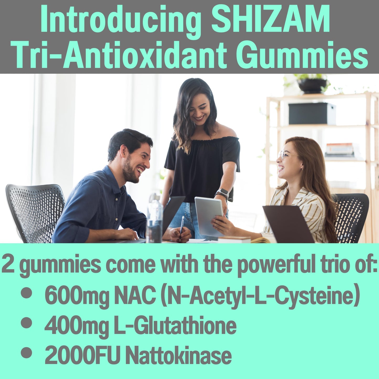 SHIZAM N-Acetyl Cysteine Gummies with Nattokinase & Reduced Glutathione, 60 Gummies