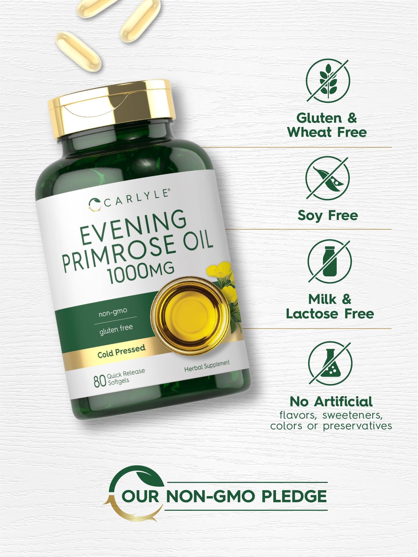 Carlyle Evening Primrose Oil Supplement 1000mg Softgels, 80 Count