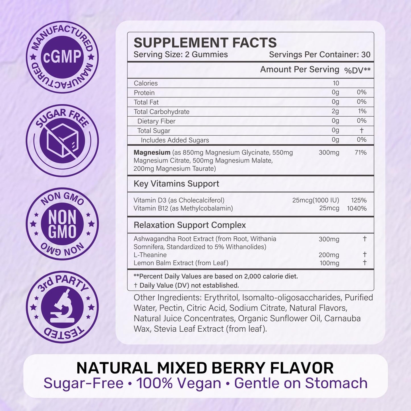 Sunshine & Rain Magnesium Calm Gummies 300mg - 4-in-1 Magnesium Glycinate, Citrate, Malate & Taurate with Ashwagandha, L-Theanine & Lemon Balm for Relaxation, Mood & Zzz Support, Sugar-Free, Vegan, 60 Gummies