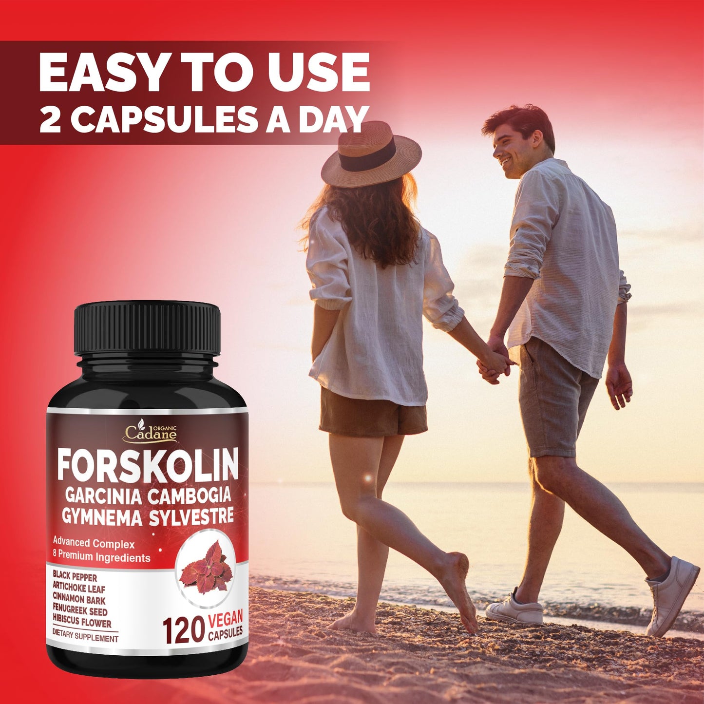 Organic Cadane Forskolin Supplement, 120 Capsules