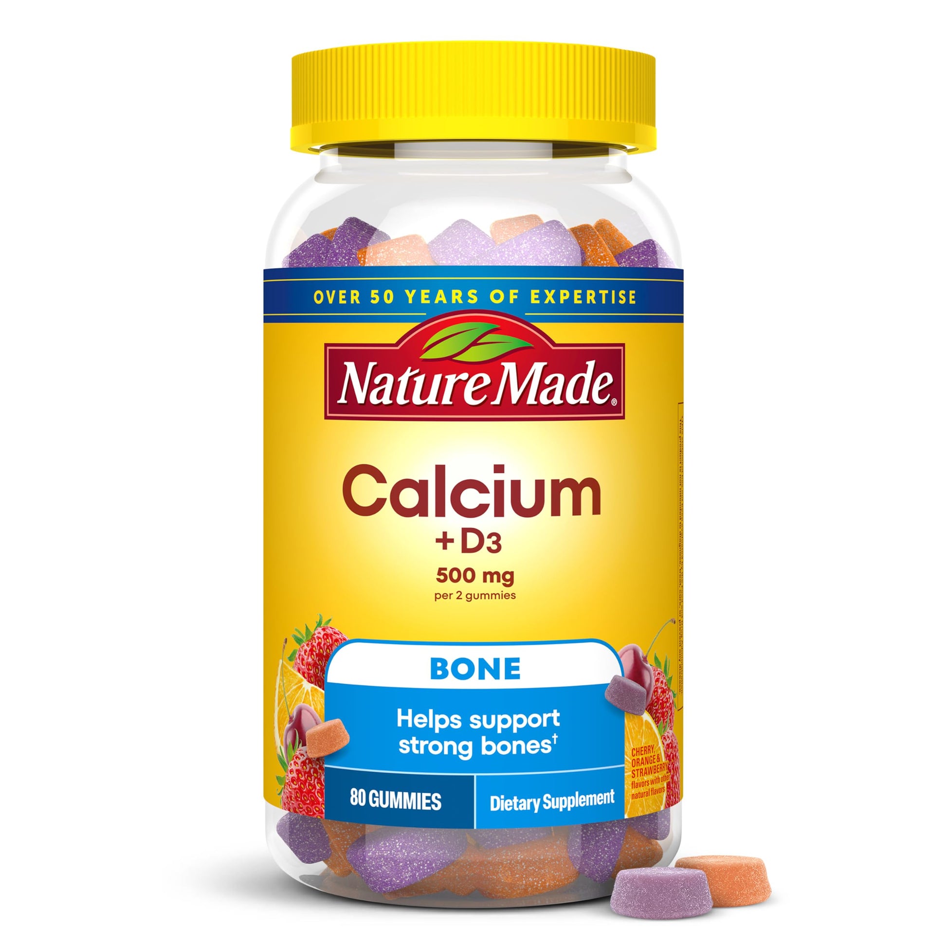 Nature Made Calcium Gummies 500 mg per Serving with Vitamin D3, 80 Gummies