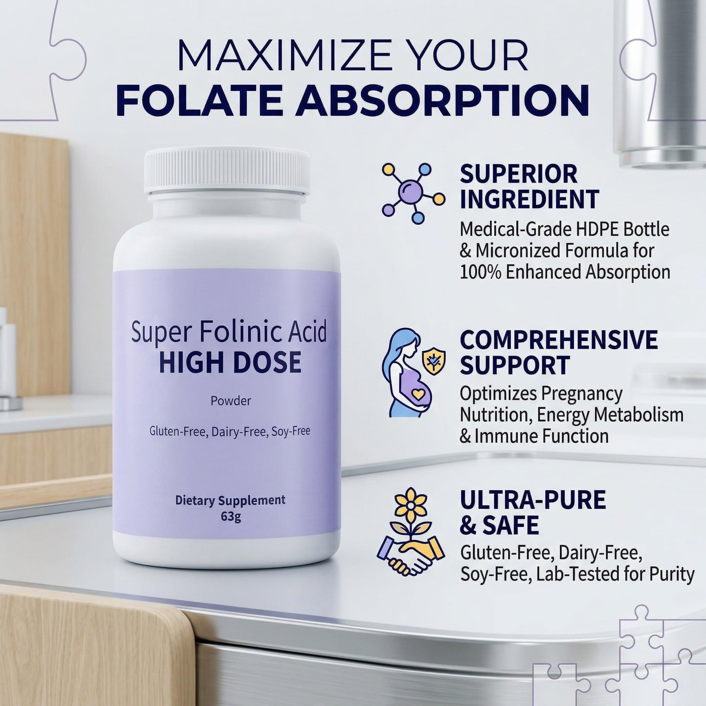 Sentk Super Folinic Acid High Dose Powder, 2 Pack, 1 Ounce per Bottle