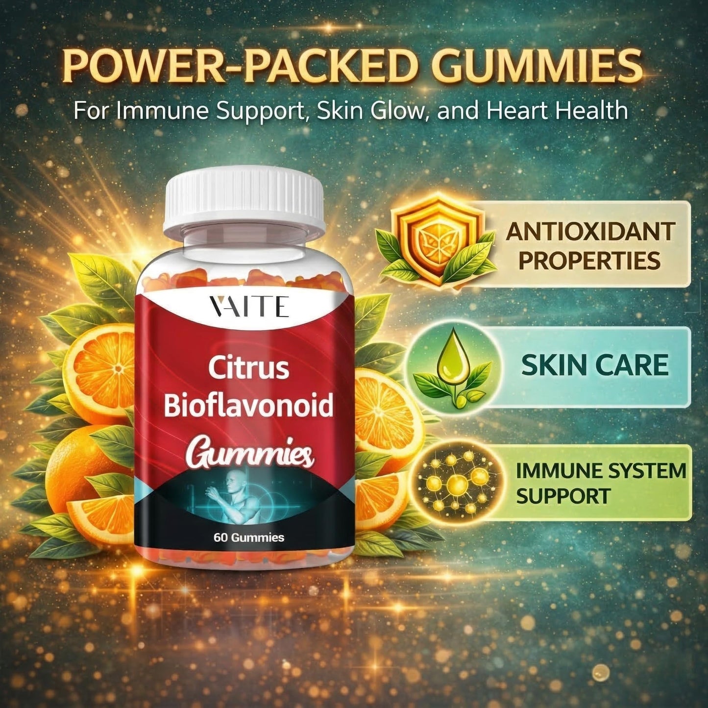 VAITE Citrus Bioflavonoid Complex Supplement 1000mg Gummies, 60 Count