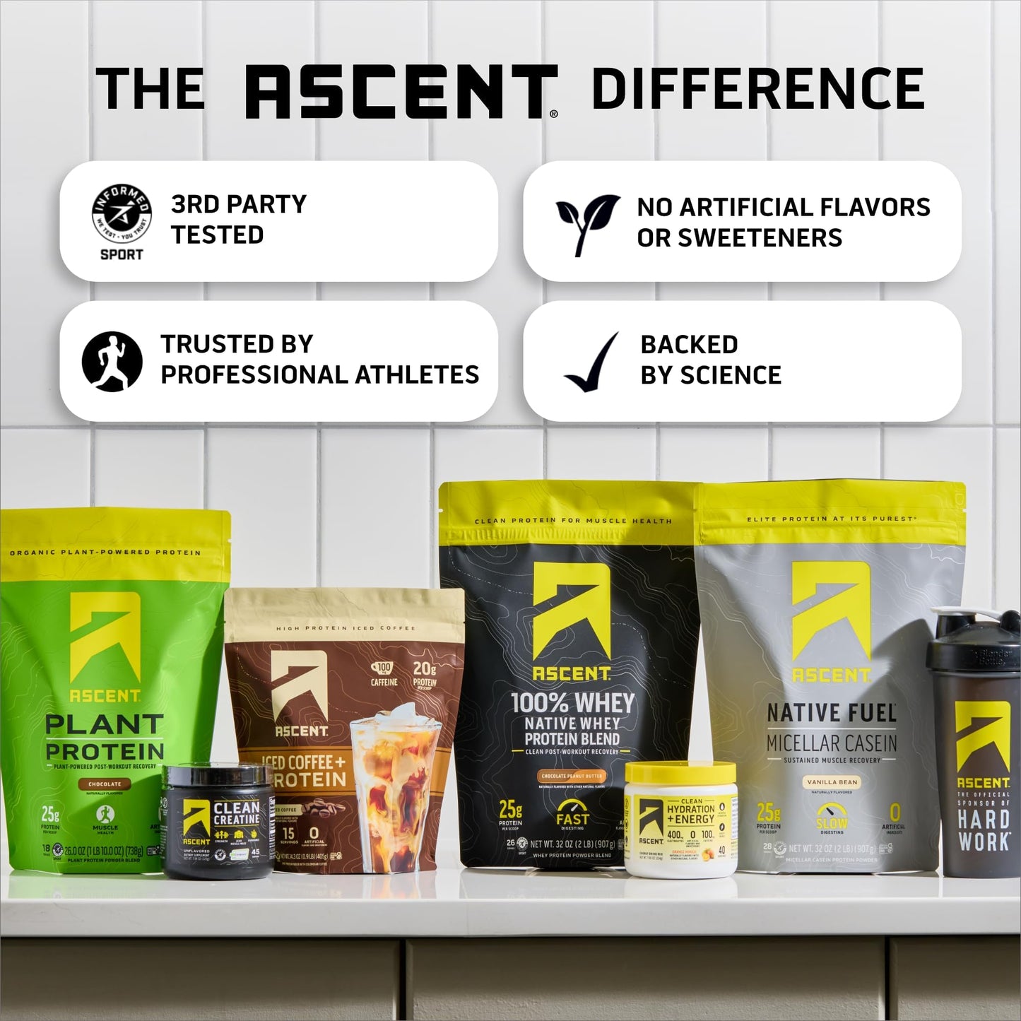 Ascent 100% Whey Protein Powder Mint Chocolate Chip, 1.71 lb, 27.3 g per serving