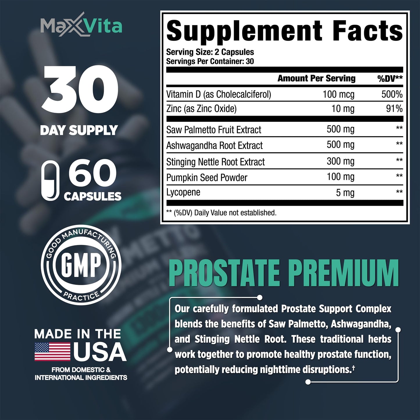 MaxVita Prostate Premium Saw Palmetto, 60 Capsules