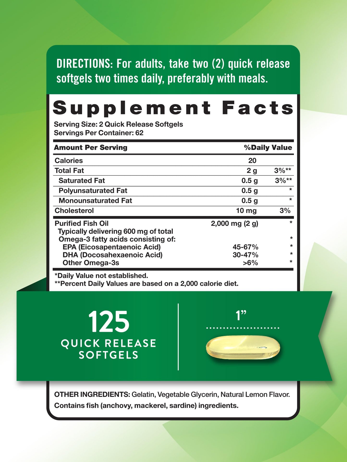Nature's Truth Omega 3 Fish Oil 2000 mg Softgel, 125 Softgels