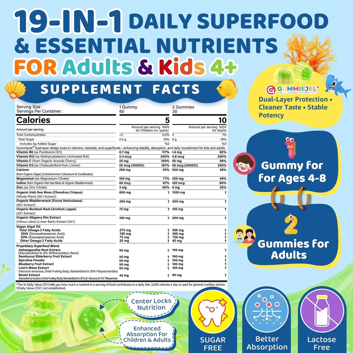 EnvyCure Sea Moss + Elderberry Gummies for Kids & Adults, 60 Count