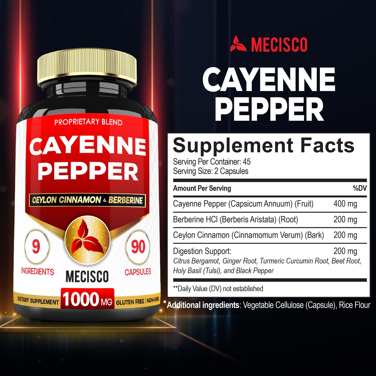 Mecisco Cayenne Pepper Supplements Capsules 90 Count