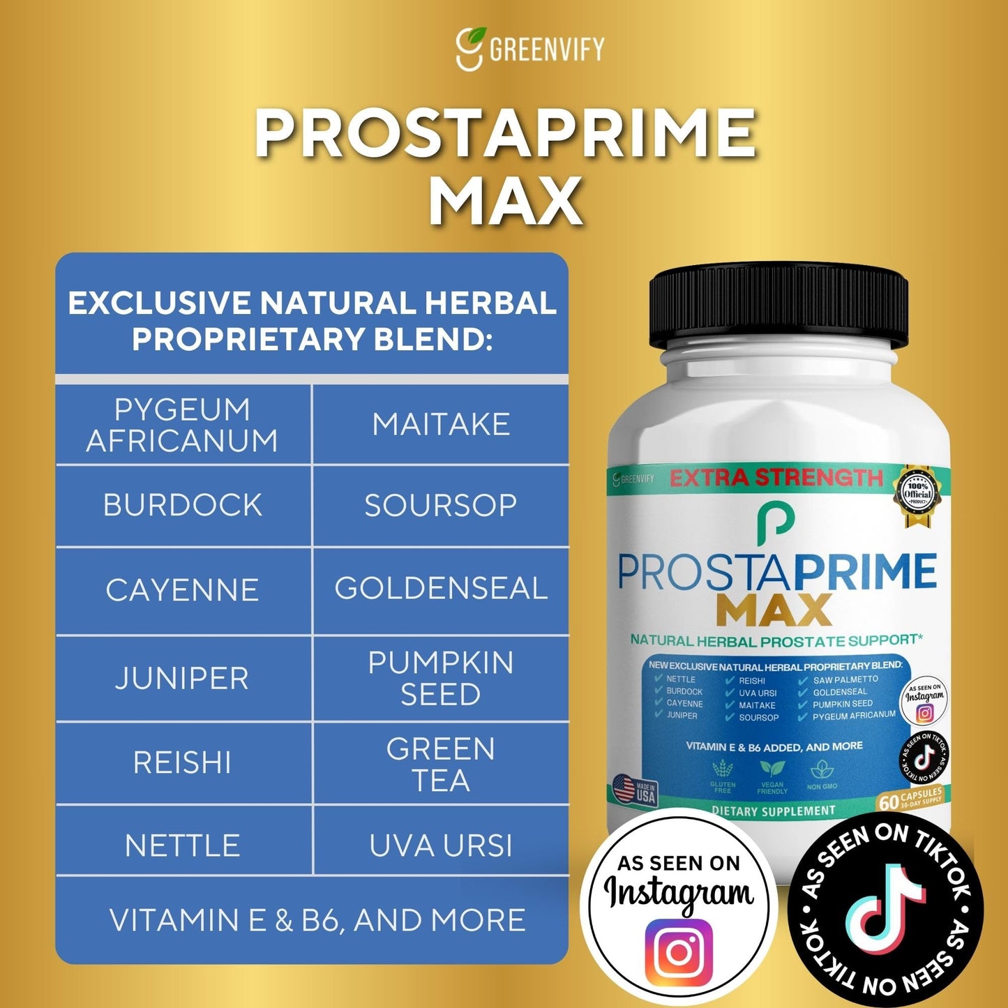 GREENVIFY Prostaprime Max Natural Prostate Support Supplement Capsules, 60 Count