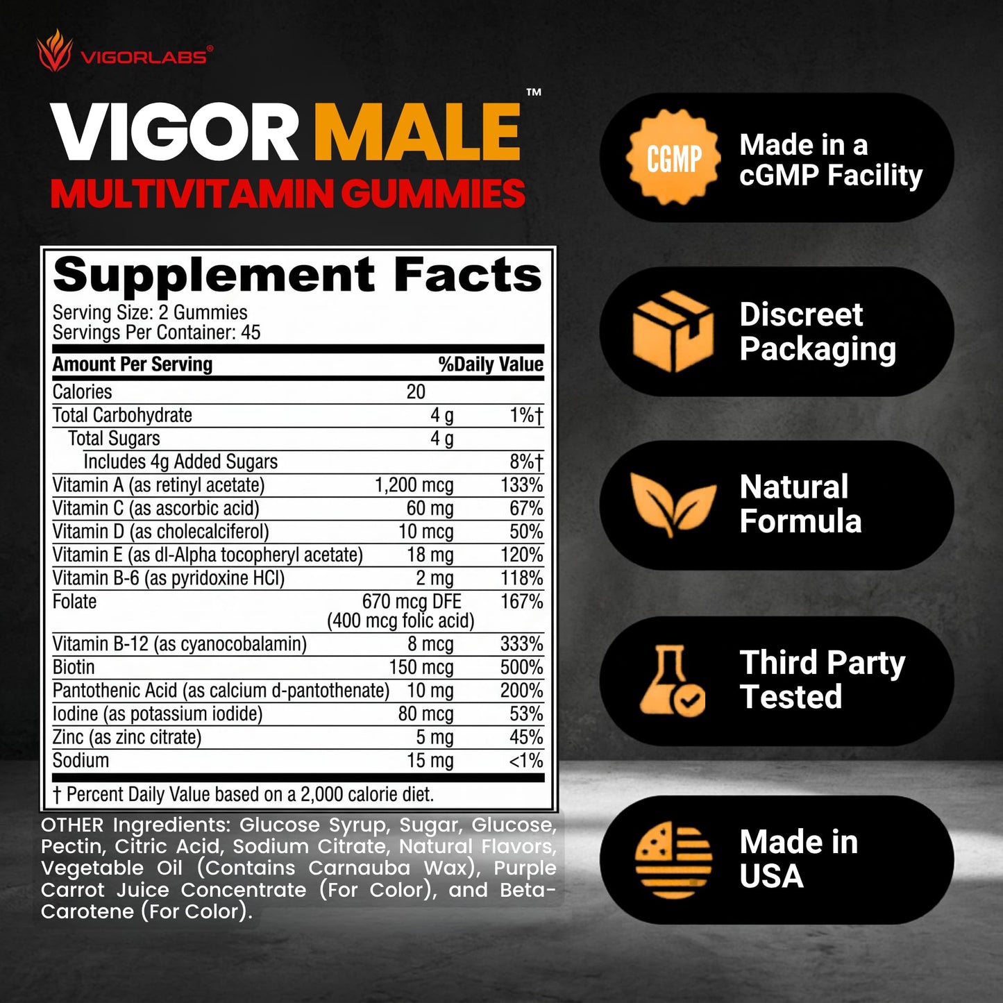 Vigor Labs Vigor Male MULTIVITAMIN Gummies 90 Count