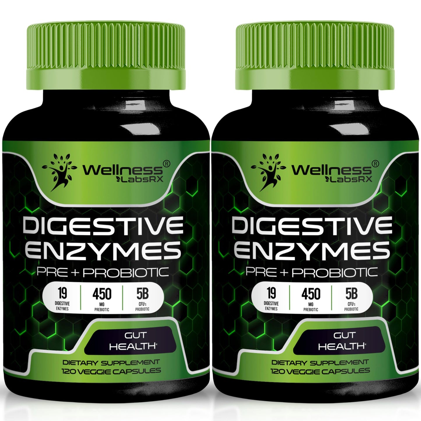 WELLNESS LABSRX Digestive Enzymes with Probiotics and Prebiotics, 450mg, 5 Billion CFUs Capsules 240 Count