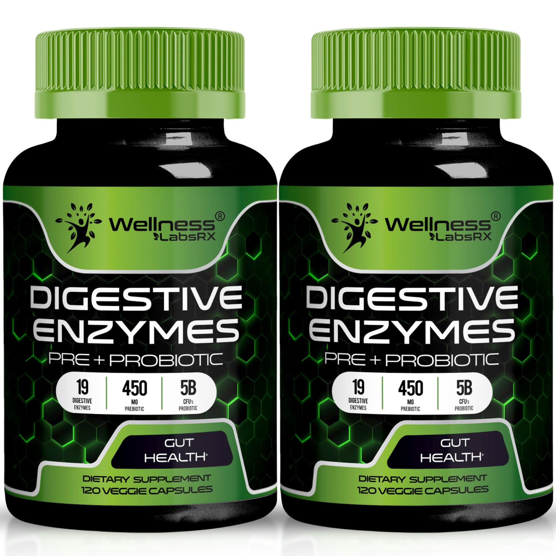 WELLNESS LABSRX Digestive Enzymes with Probiotics and Prebiotics, 450mg, 5 Billion CFUs Capsules 240 Count