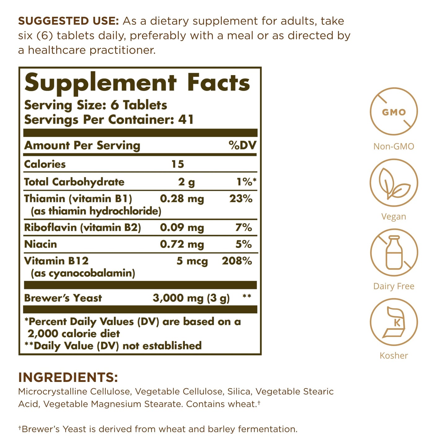 Solgar Brewer's Yeast 7 ½ Grains with Vitamin B12 750 Tablets