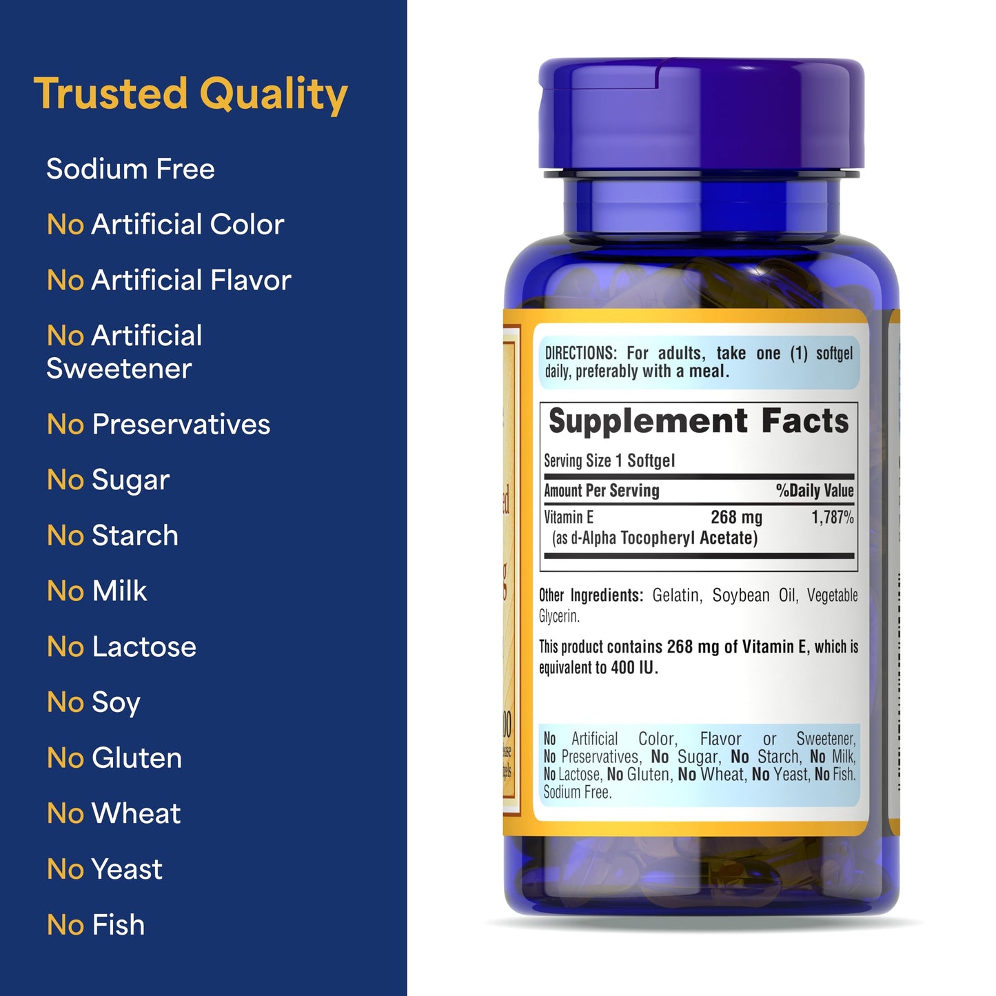 Puritan's Pride Vitamin E-268mg (400IU) D-Alpha Tocopheryl Softgels, 100 Count