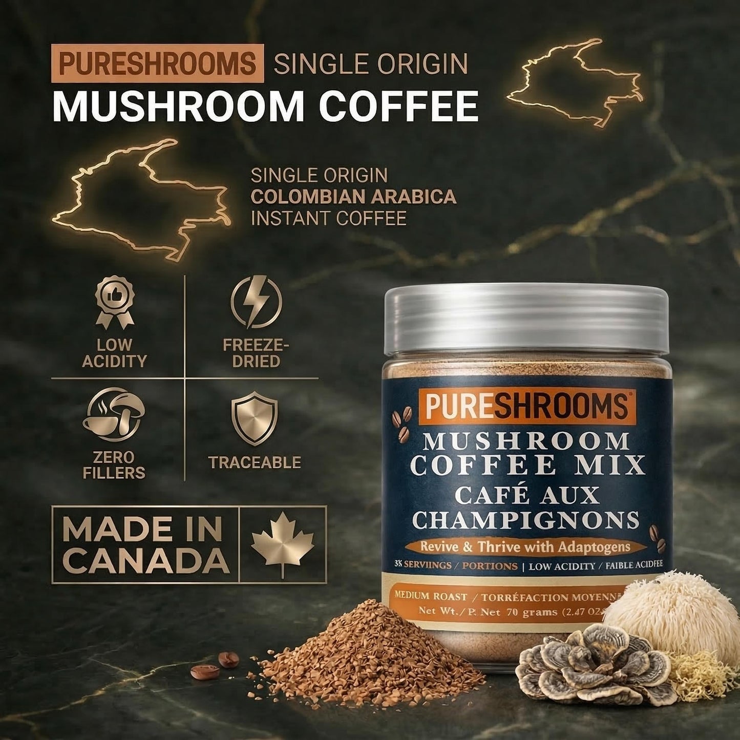 PureShrooms Sea Moss Instant Mushroom Coffee Powder 70g (2.47oz)
