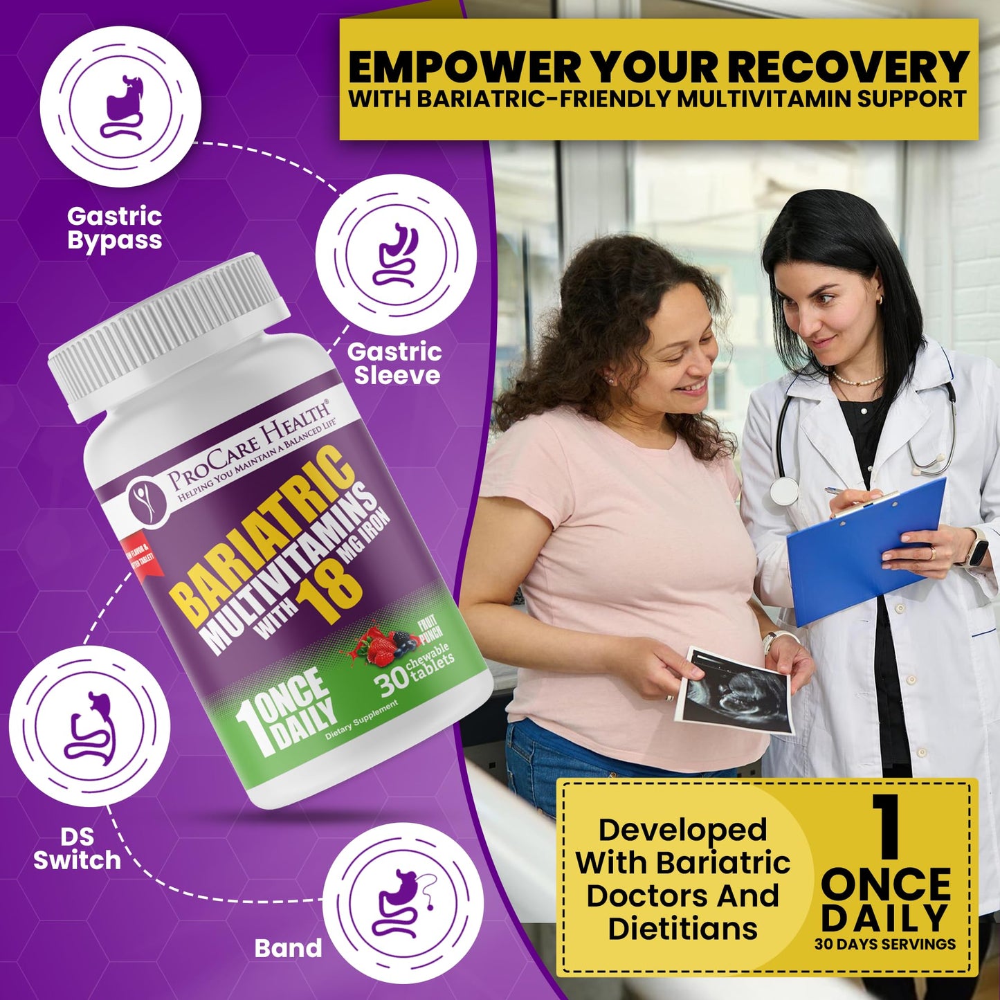 ProCare Health Bariatric Chewable Multivitamin with Iron 18 mg 30 Tablets